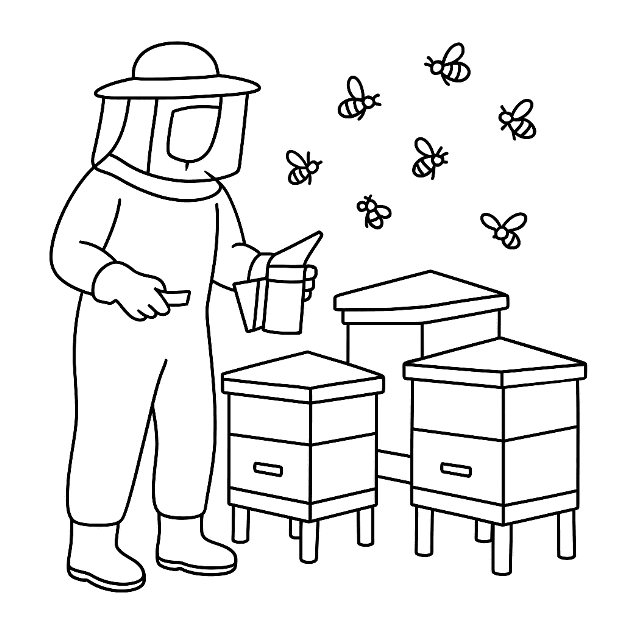 Beekeeper Tending Kleurplaat