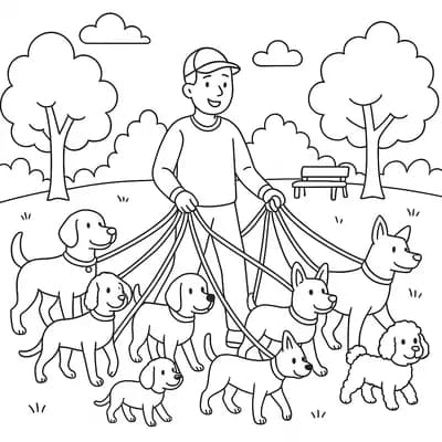 Dog Walker Kleurplaat