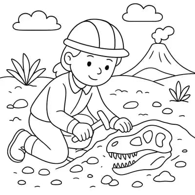 Paleontologist Digging Kleurplaat