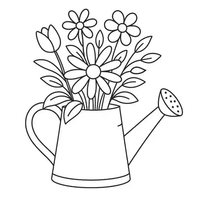 Gieter met Bloemen Kleurplaat