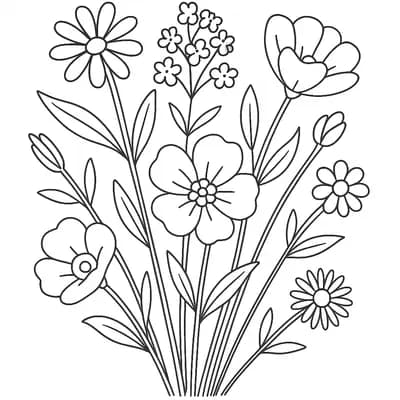 Wilde Bloemen Boeket Kleurplaat