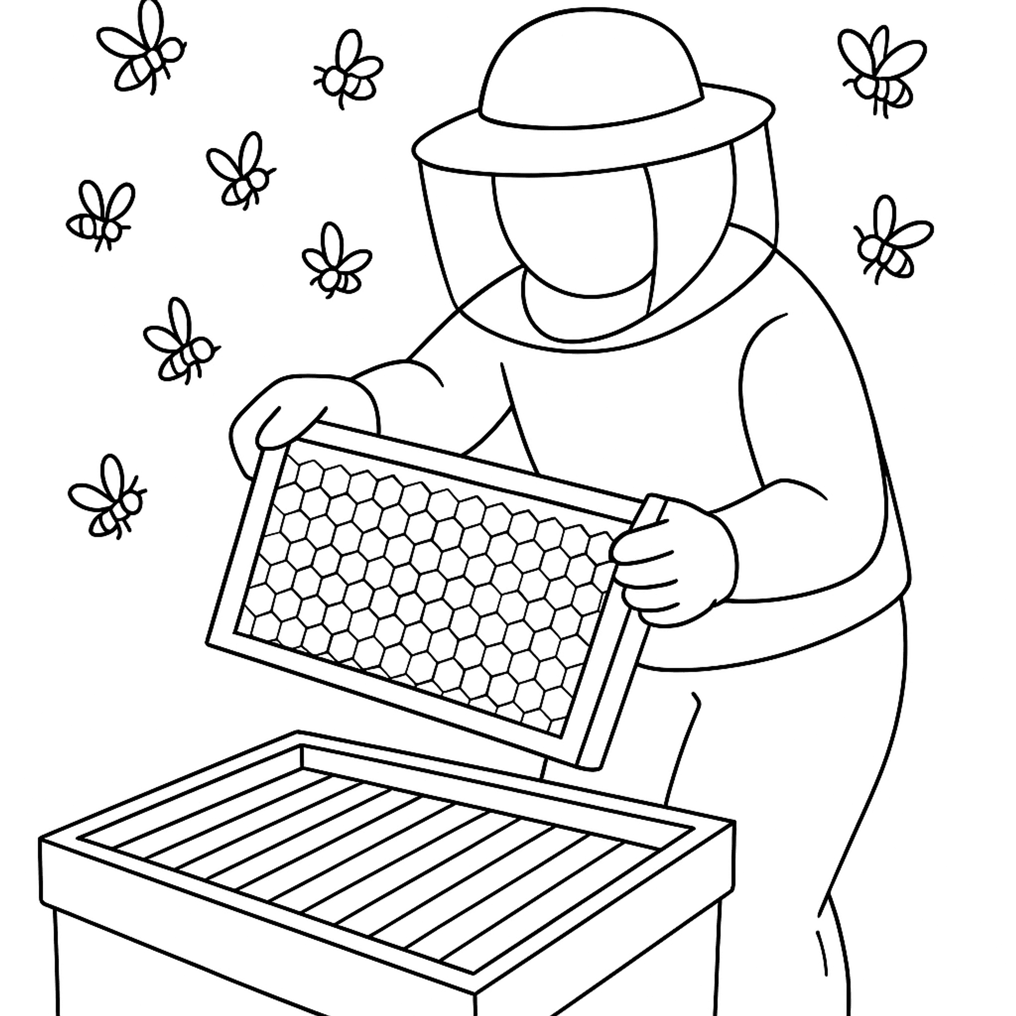 Beekeeper Harvesting Kleurplaat