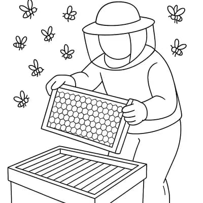 Beekeeper Harvesting Kleurplaat