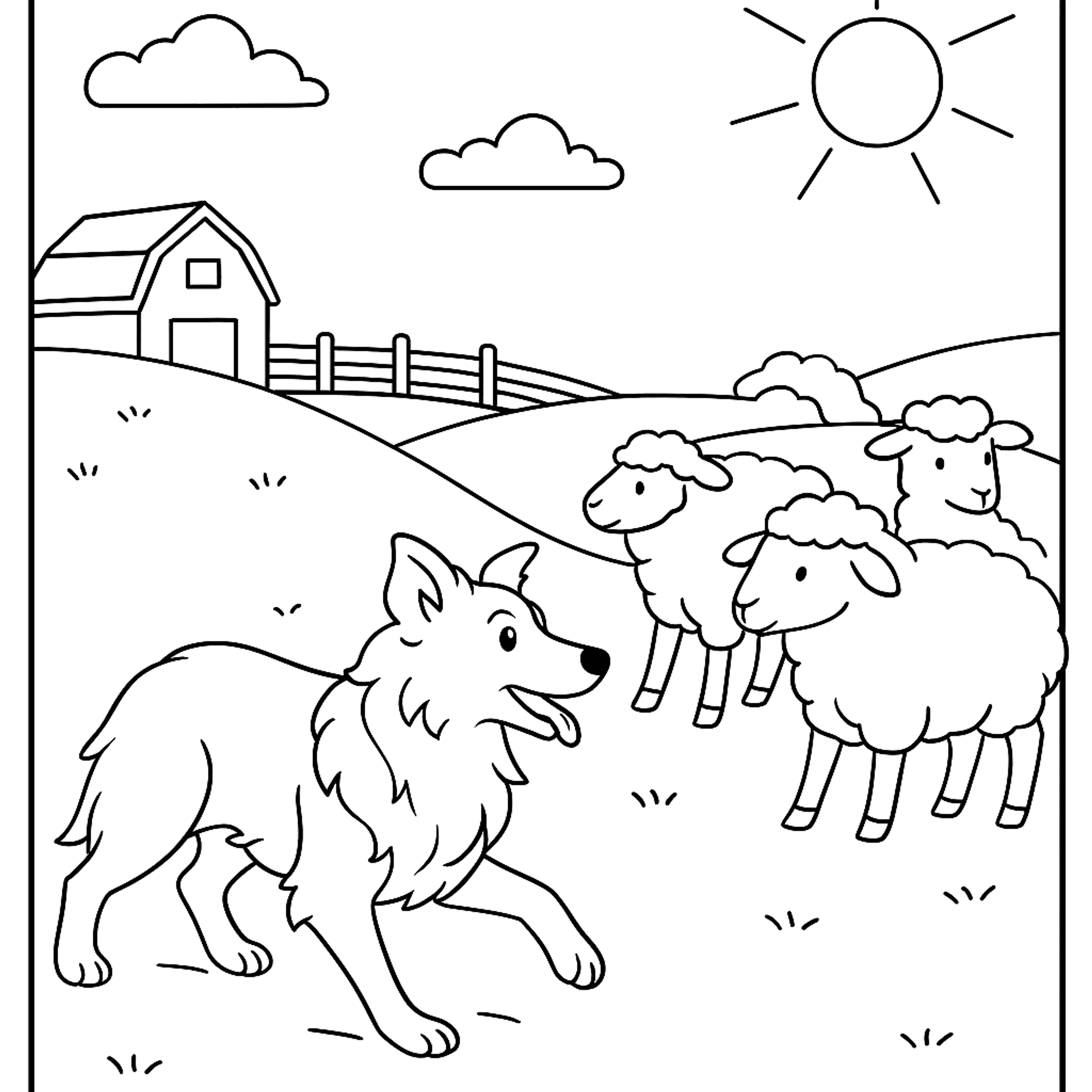 Farm Border Collie Kleurplaat