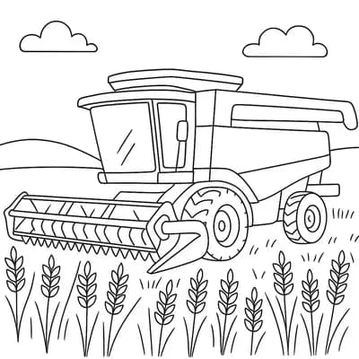 Farm Combine Harvesting Kleurplaat
