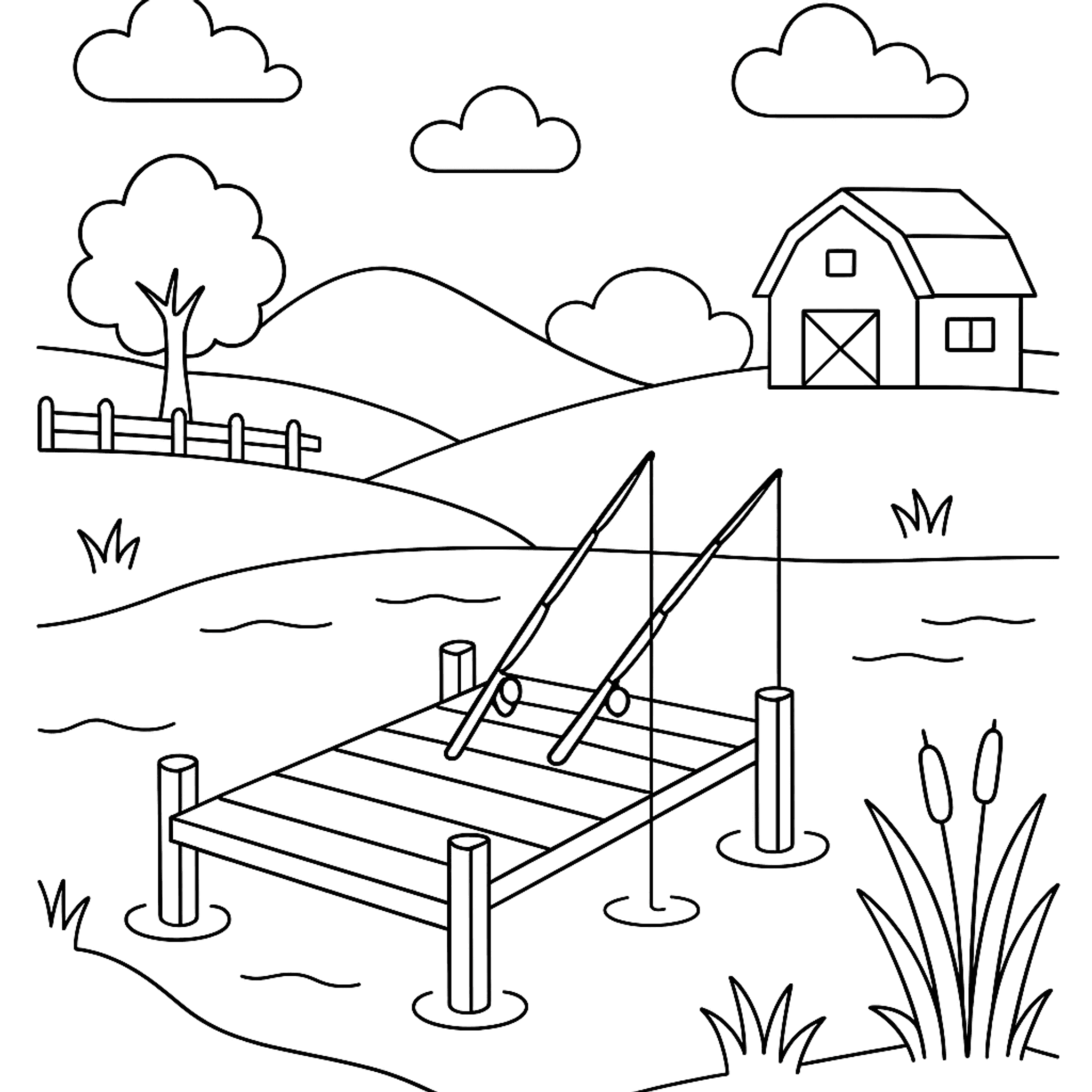 Farm Pond Fishing Kleurplaat