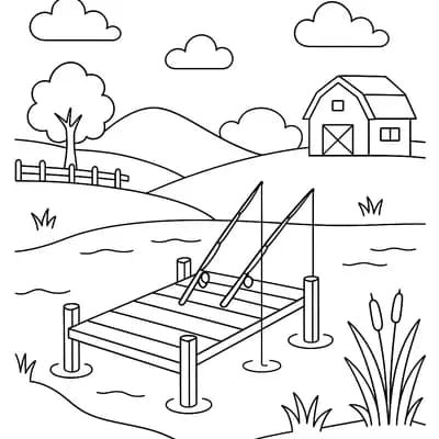 Farm Pond Fishing Kleurplaat