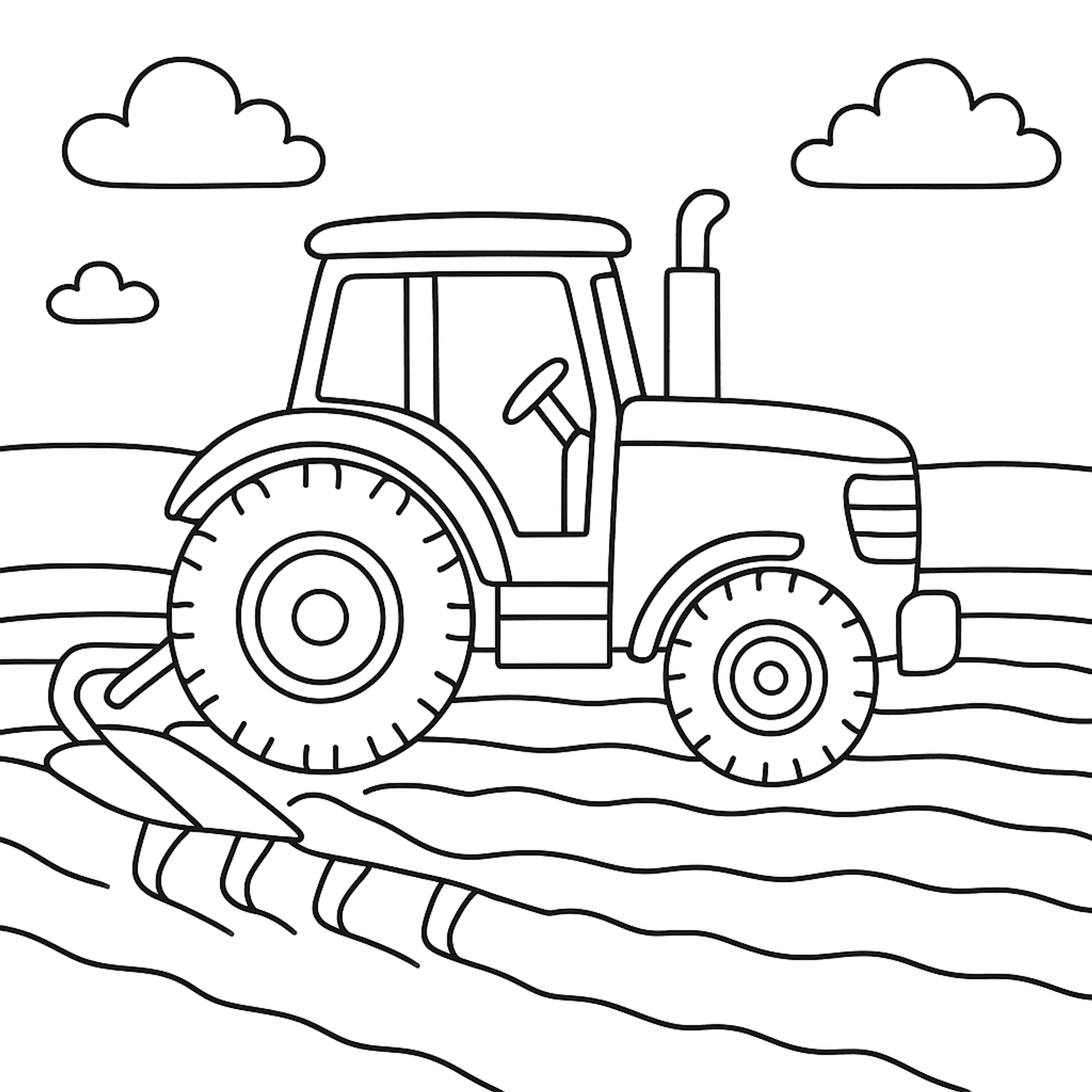 Farm Tractor Plowing Kleurplaat