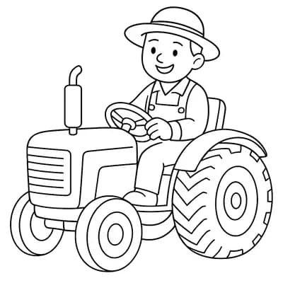 Boer op Tractor Kleurplaat