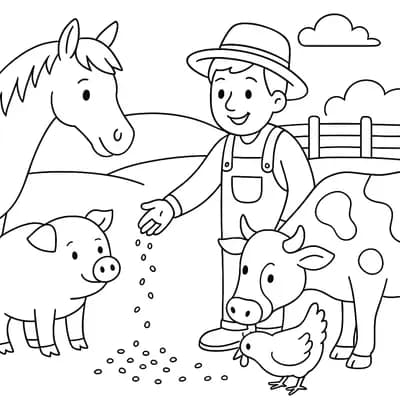 Boer Voert Dieren Kleurplaat