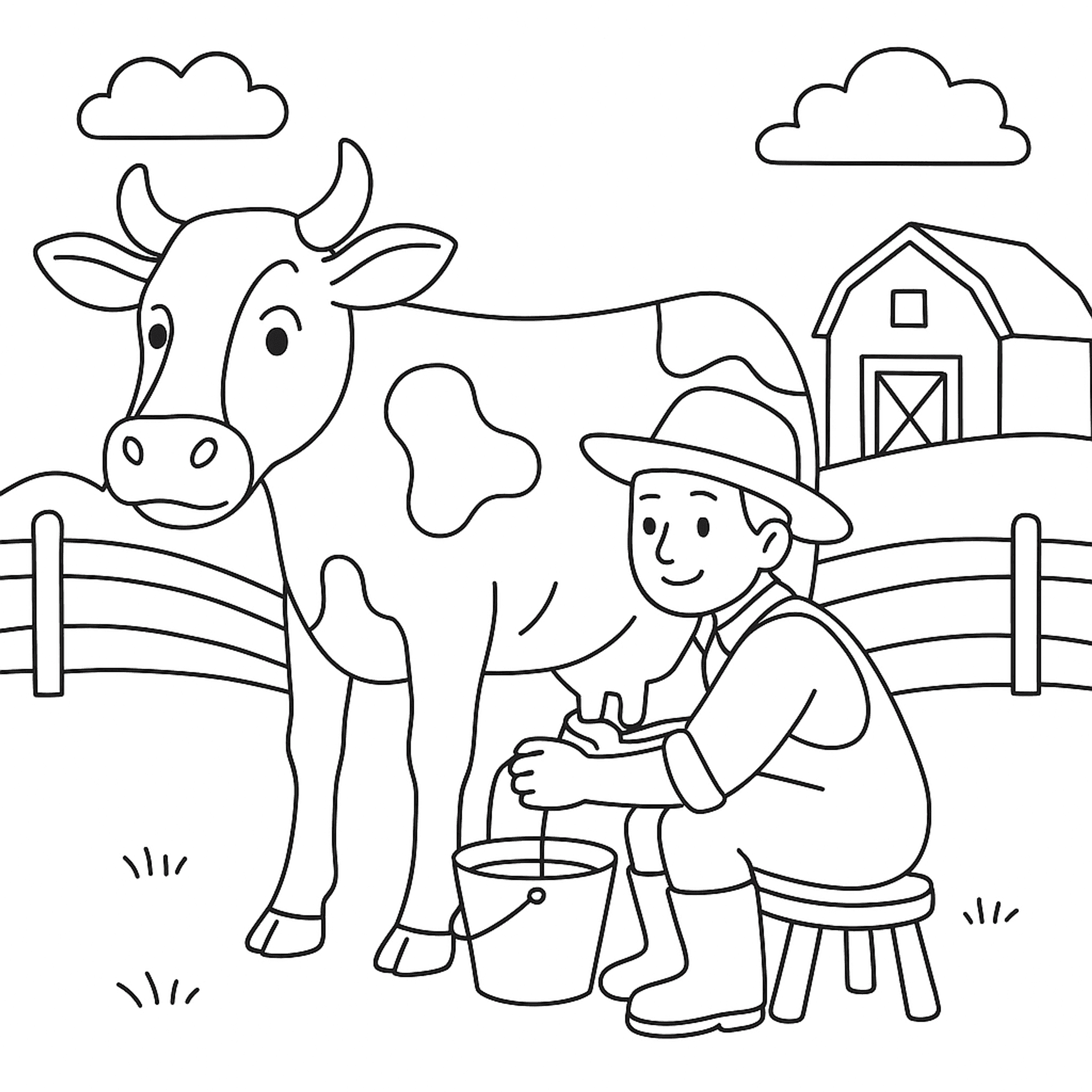 Boer Melkt Koe Kleurplaat