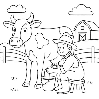 Boer Melkt Koe Kleurplaat