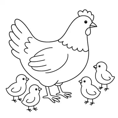 Kip met Kuikens Kleurplaat