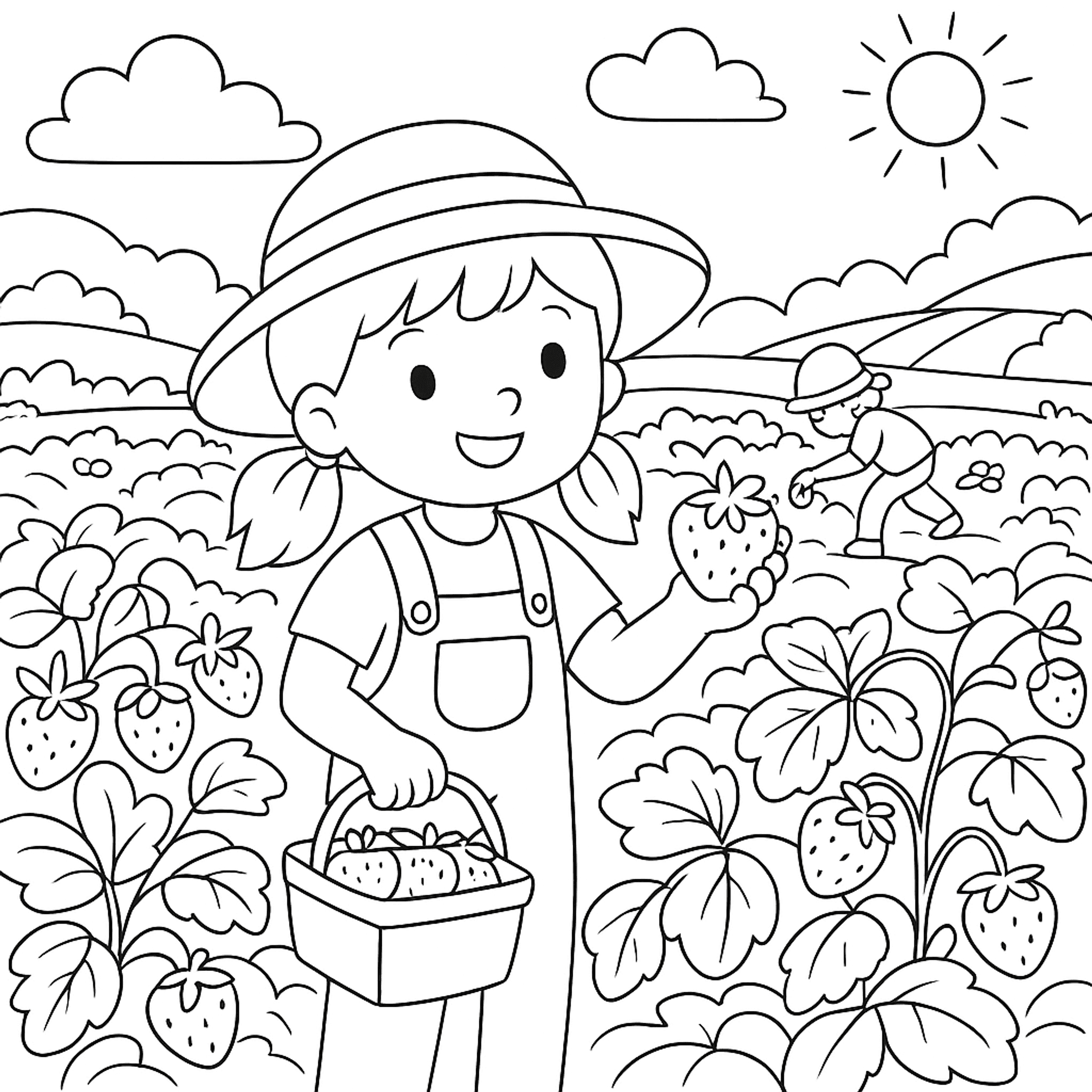 Strawberry Picking Field Kleurplaat