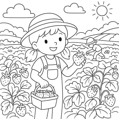 Strawberry Picking Field Kleurplaat