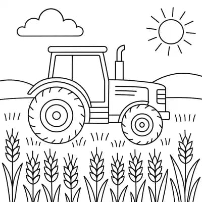 Tractor in Tarweveld Kleurplaat