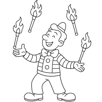Circus Juggling Flaming Kleurplaat