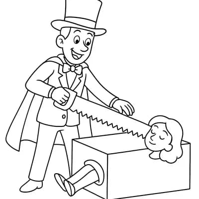 Circus Magician Sawing Kleurplaat