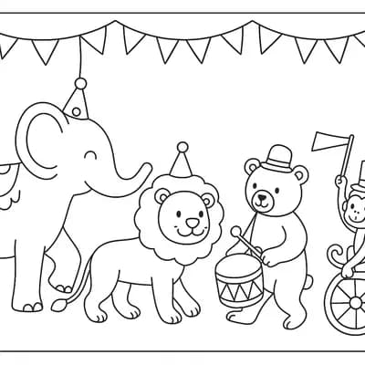 Circusparade Kleurplaat