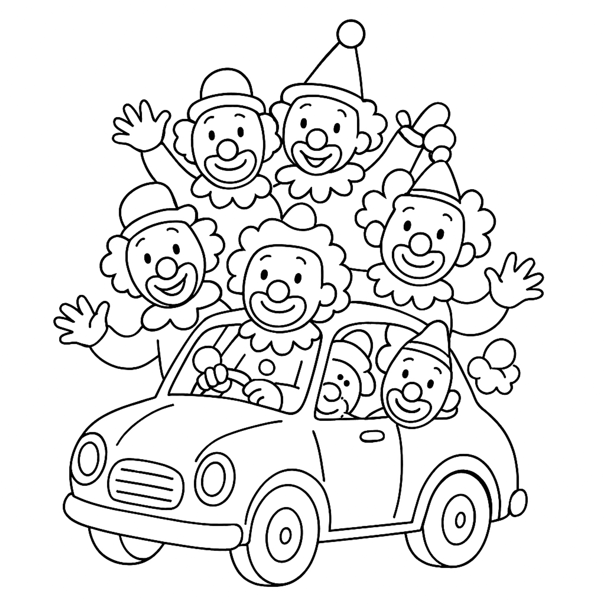 Clownsauto Kleurplaat
