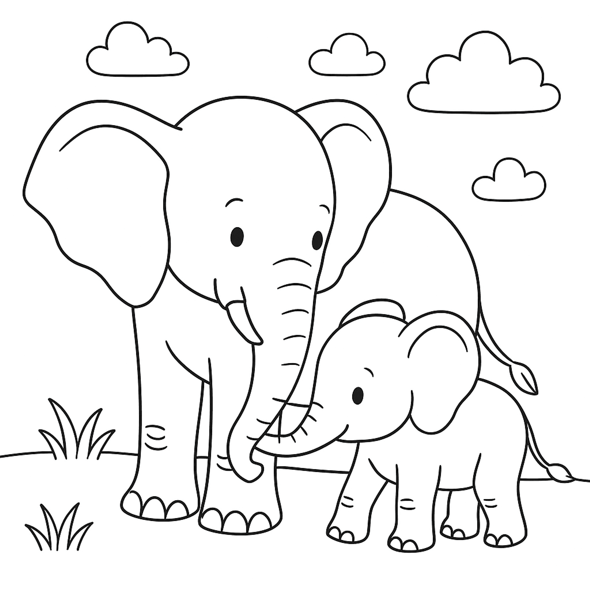 Olifant Familie Kleurplaat