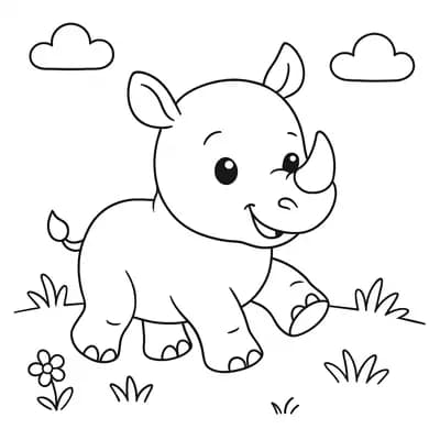 Baby Neushoorn Kleurplaat