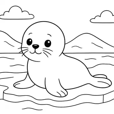 Baby Zeehond op IJs Kleurplaat