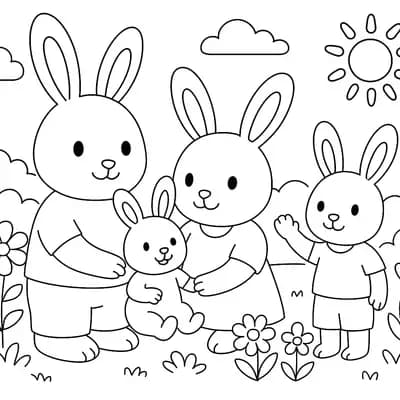 Konijnenfamilie Kleurplaat