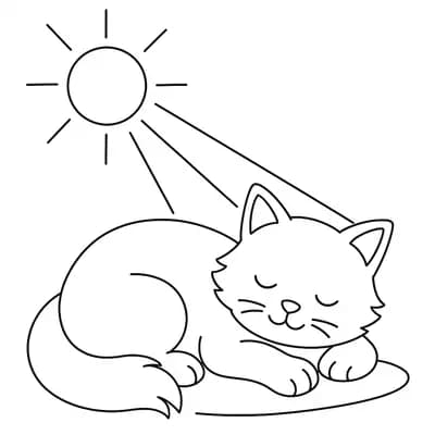 Kat in Zonnestraal Kleurplaat
