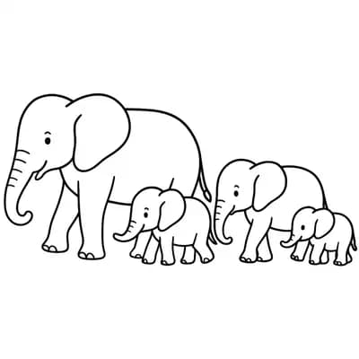 Olifantenfamilie Kleurplaat
