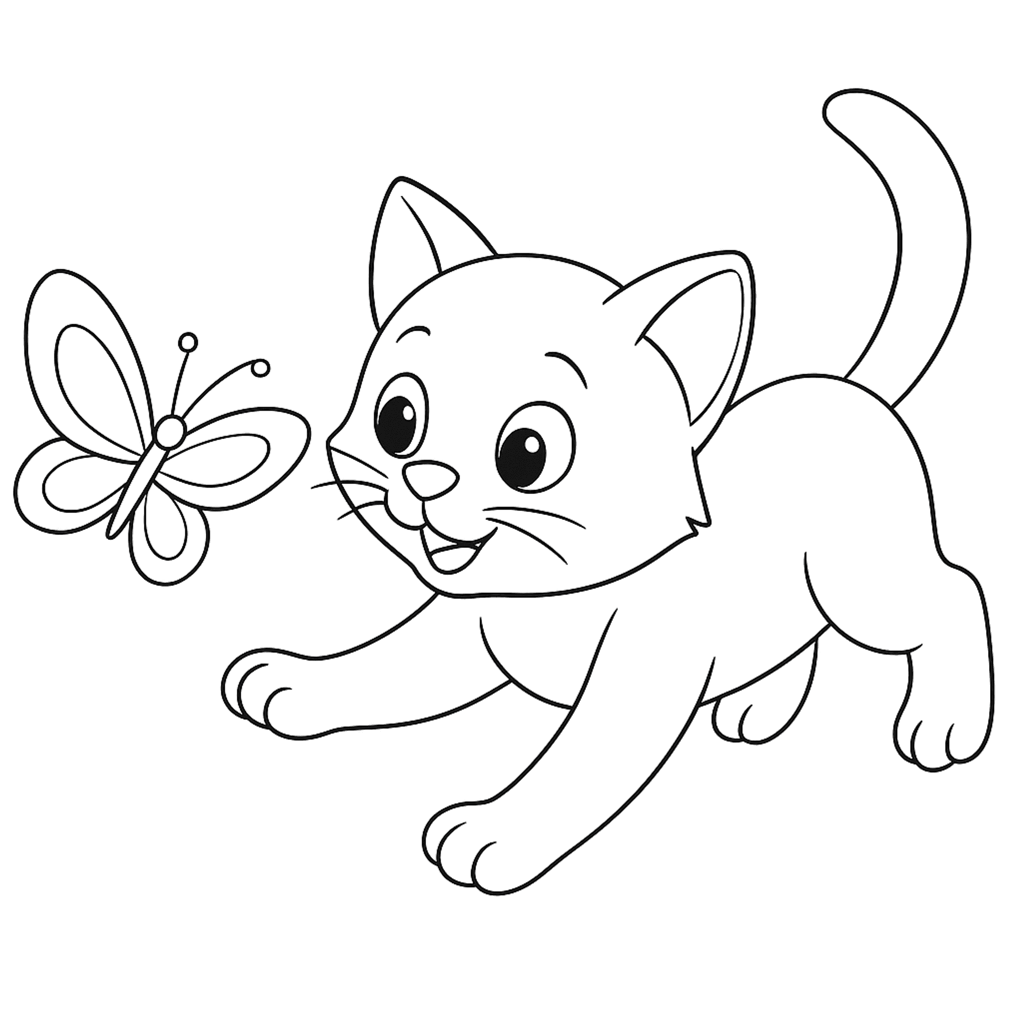 Kitten Jaagt Vlinder Kleurplaat