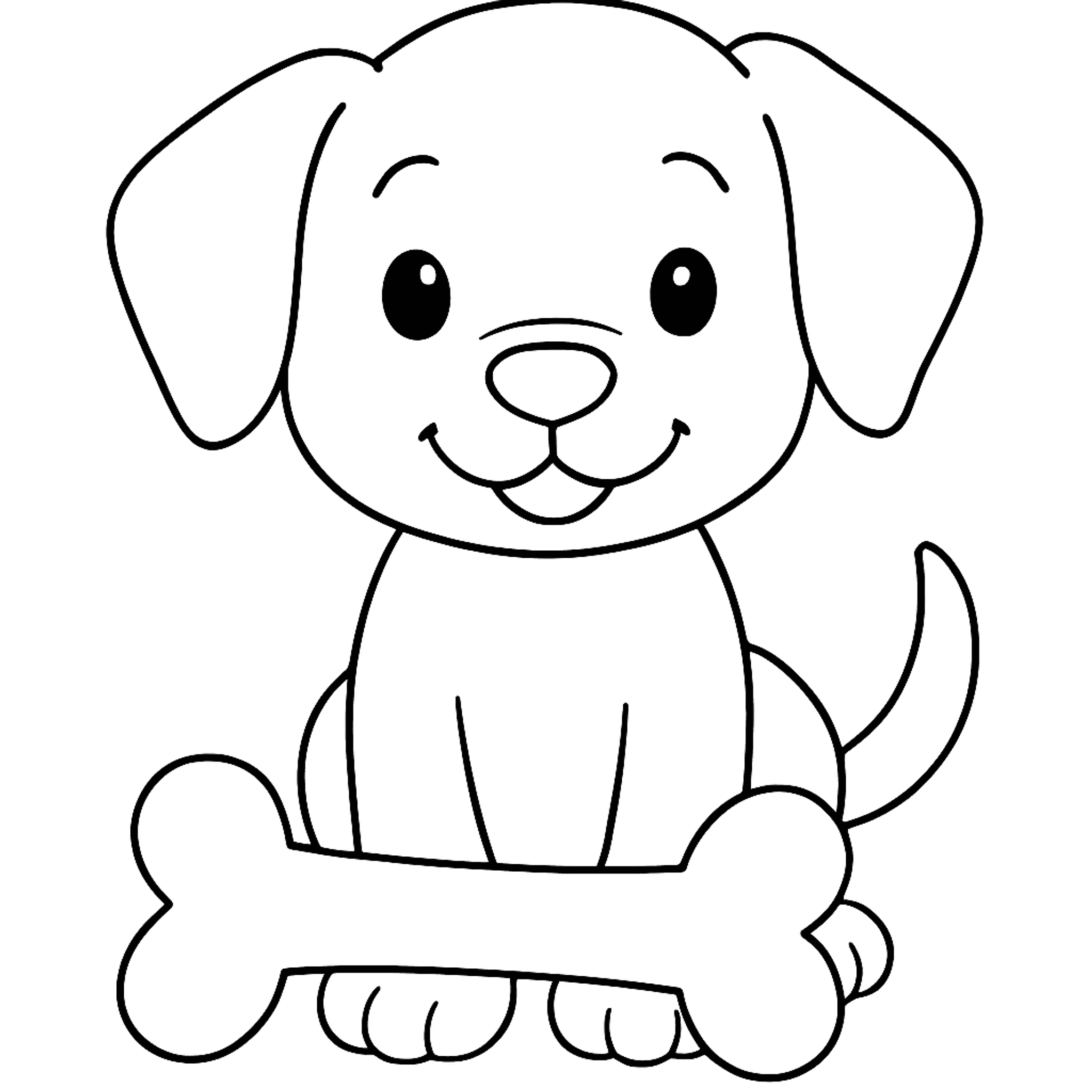 Puppy met Bot Kleurplaat