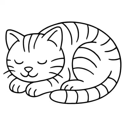 Opgerold Slapende Kat Kleurplaat