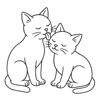 Katten Verzorgen Elkaar Kleurplaat