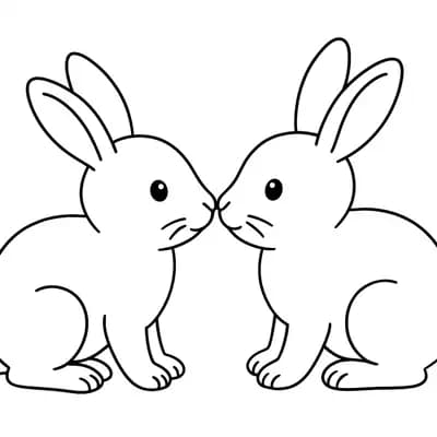 Two Rabbits Nose Kleurplaat