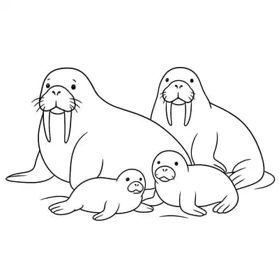 Walrusfamilie Kleurplaat