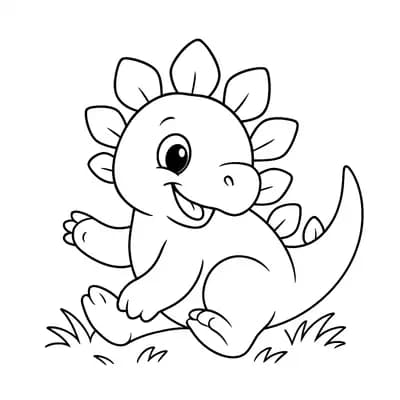 Baby Stegosaurus Playing Kleurplaat