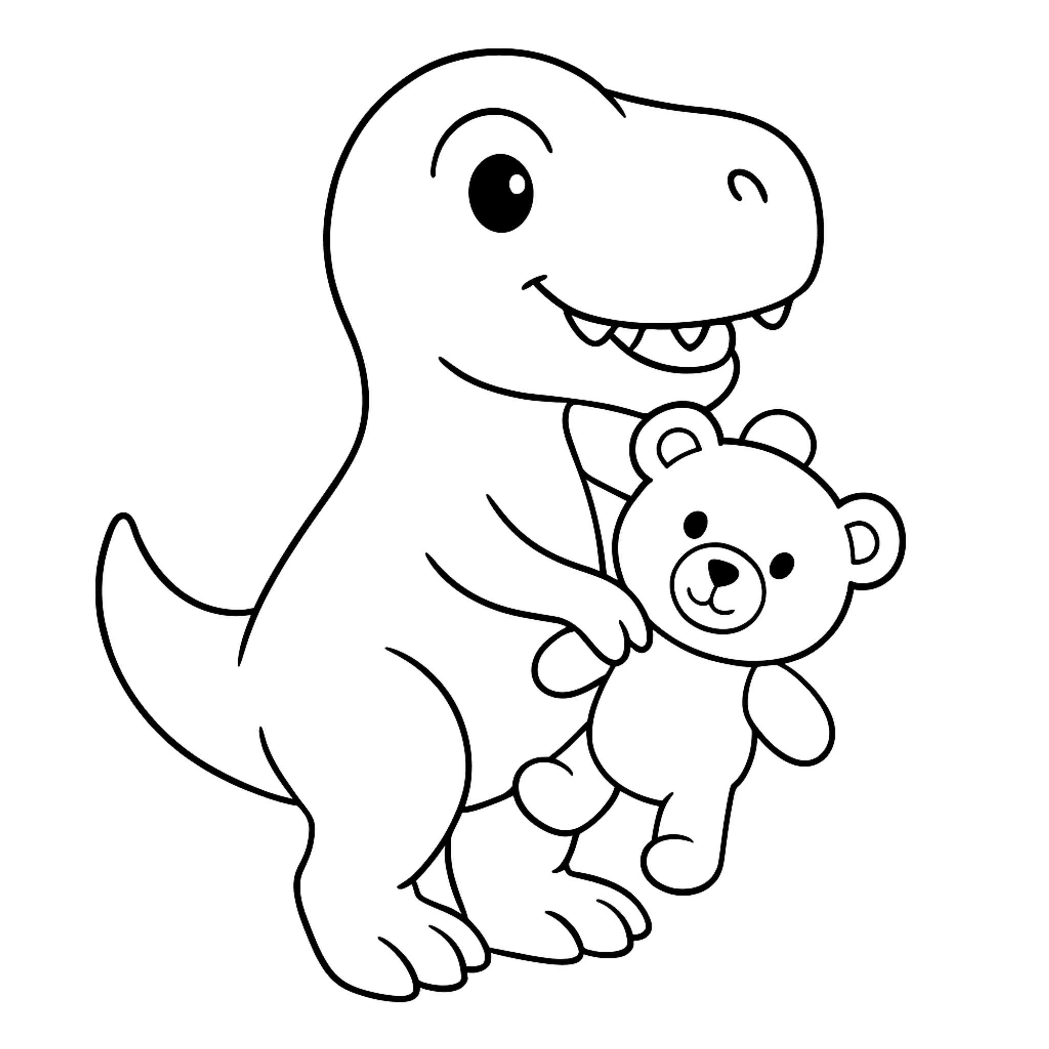 Baby T-Rex met Knuffel Kleurplaat