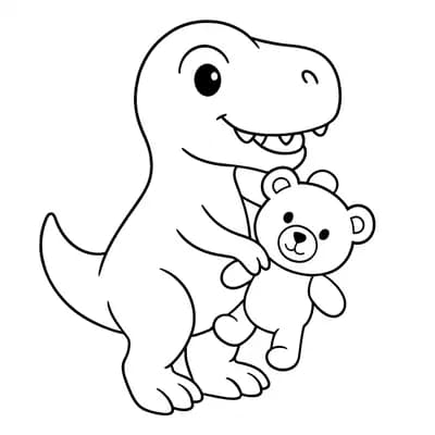 Baby T-Rex met Knuffel Kleurplaat