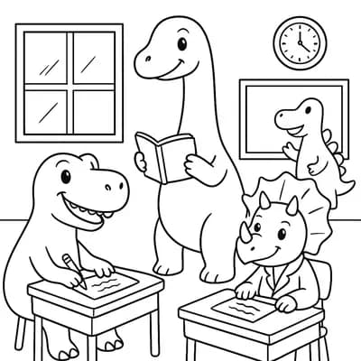 Dino op School Kleurplaat