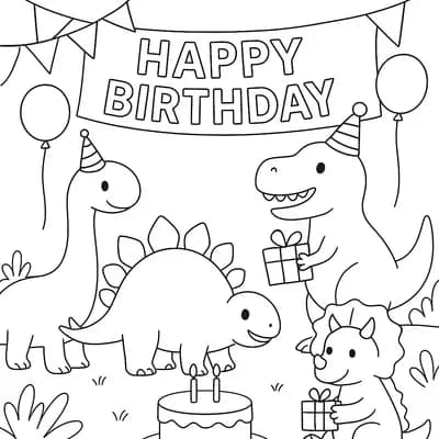 Dino Verjaardag Kleurplaat