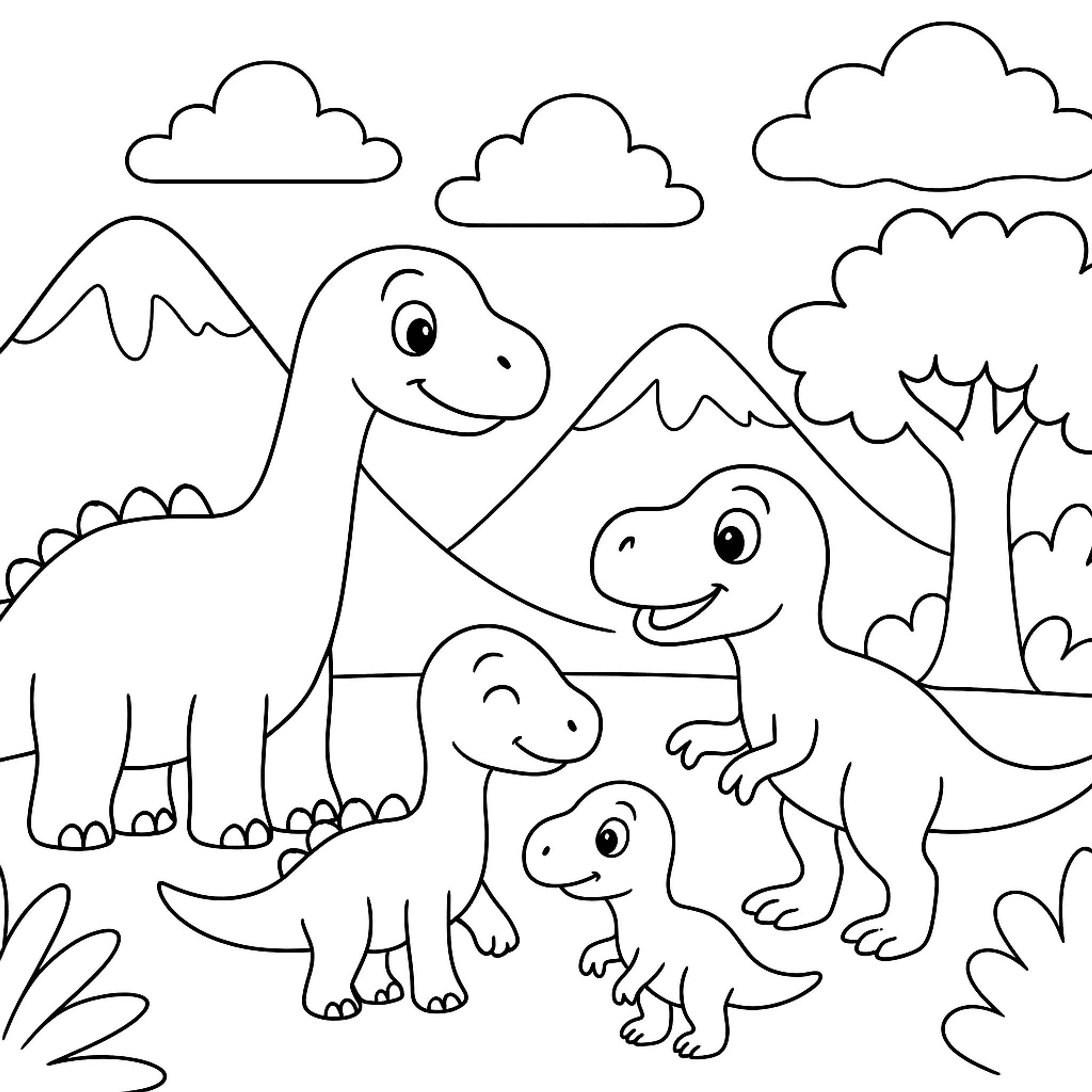 Dinosaurusfamilie Kleurplaat