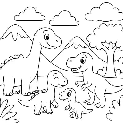 Dinosaurusfamilie Kleurplaat