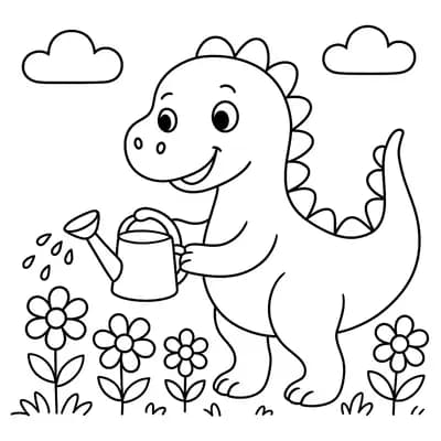 Dinosaur Garden Cute Kleurplaat