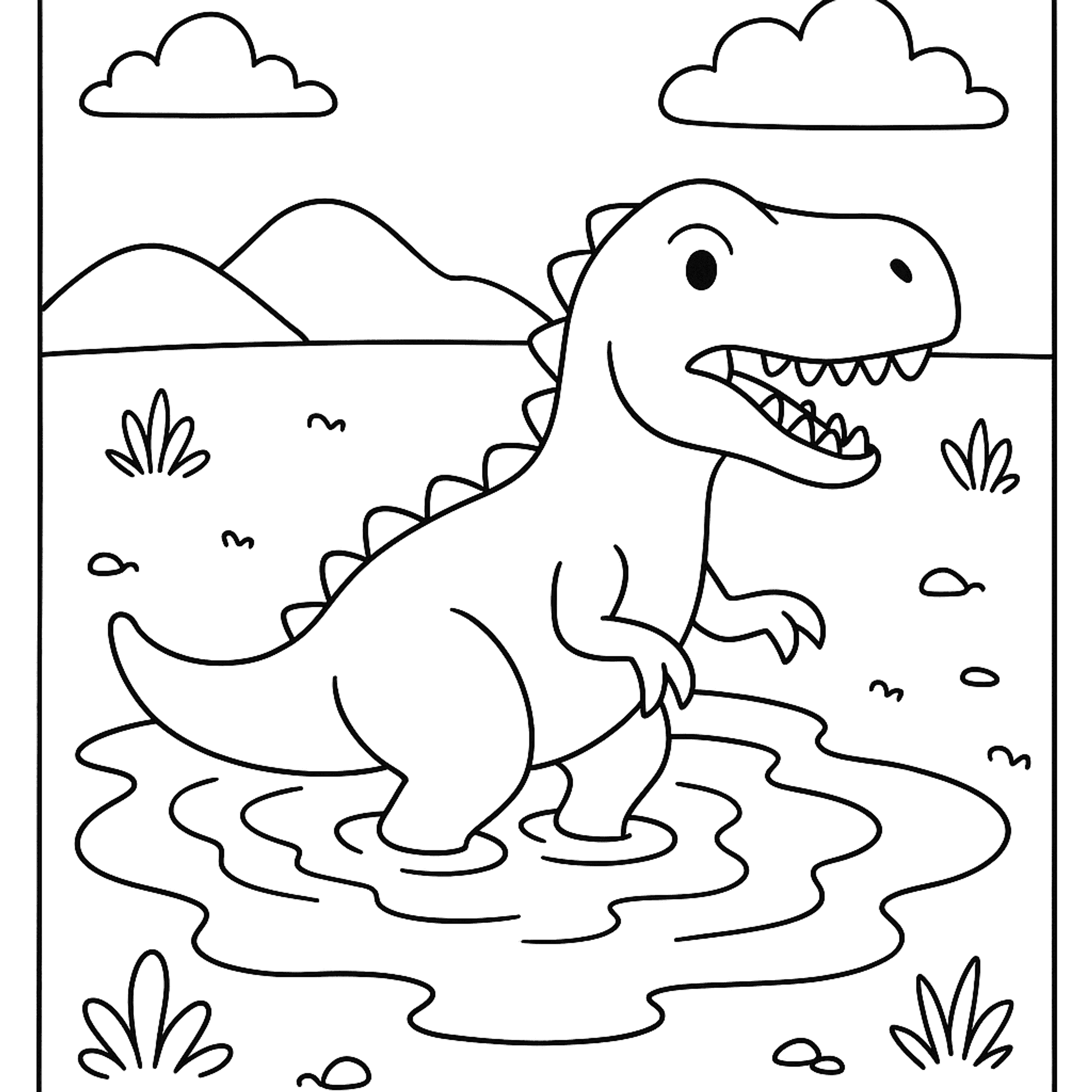 Dino in Teerput Kleurplaat