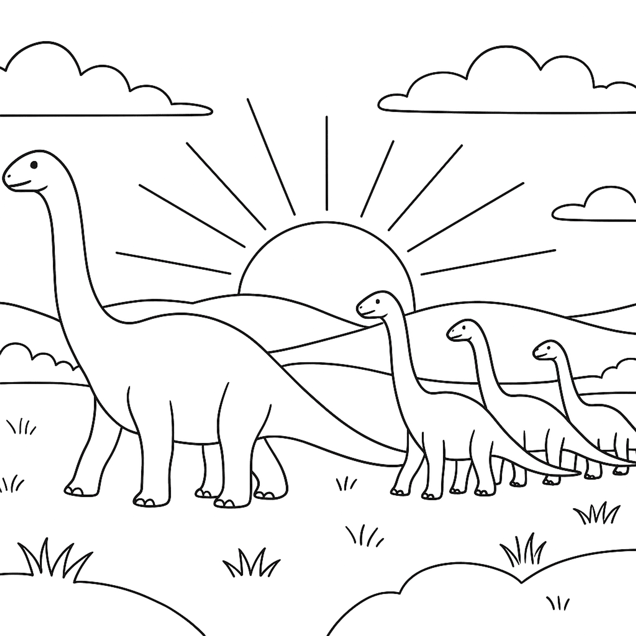 Diplodocus Herd Walking Kleurplaat