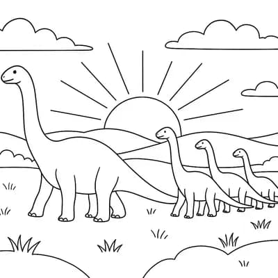 Diplodocus Herd Walking Kleurplaat
