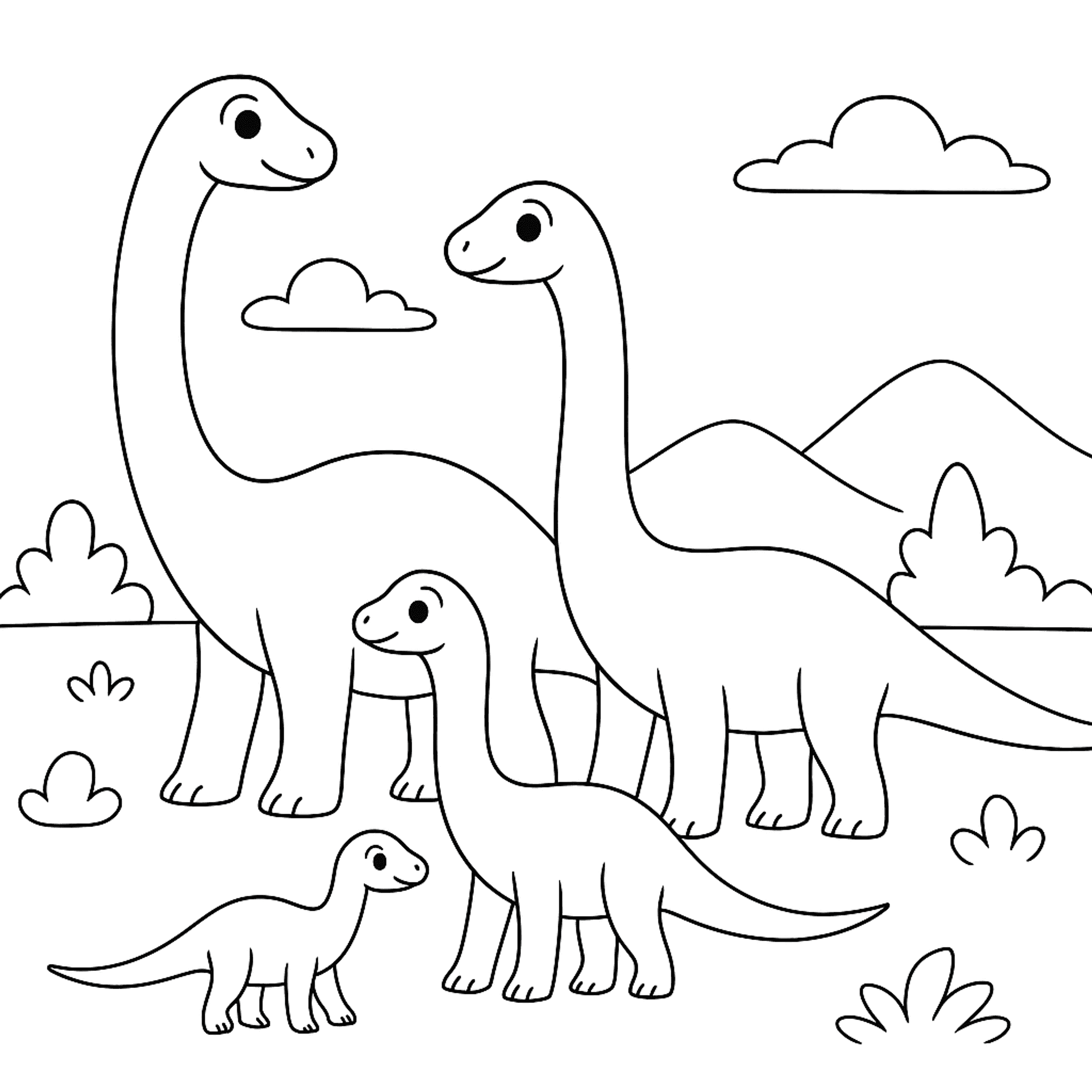 Langnekken Familie Kleurplaat