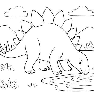 Drinkende Stegosaurus Kleurplaat