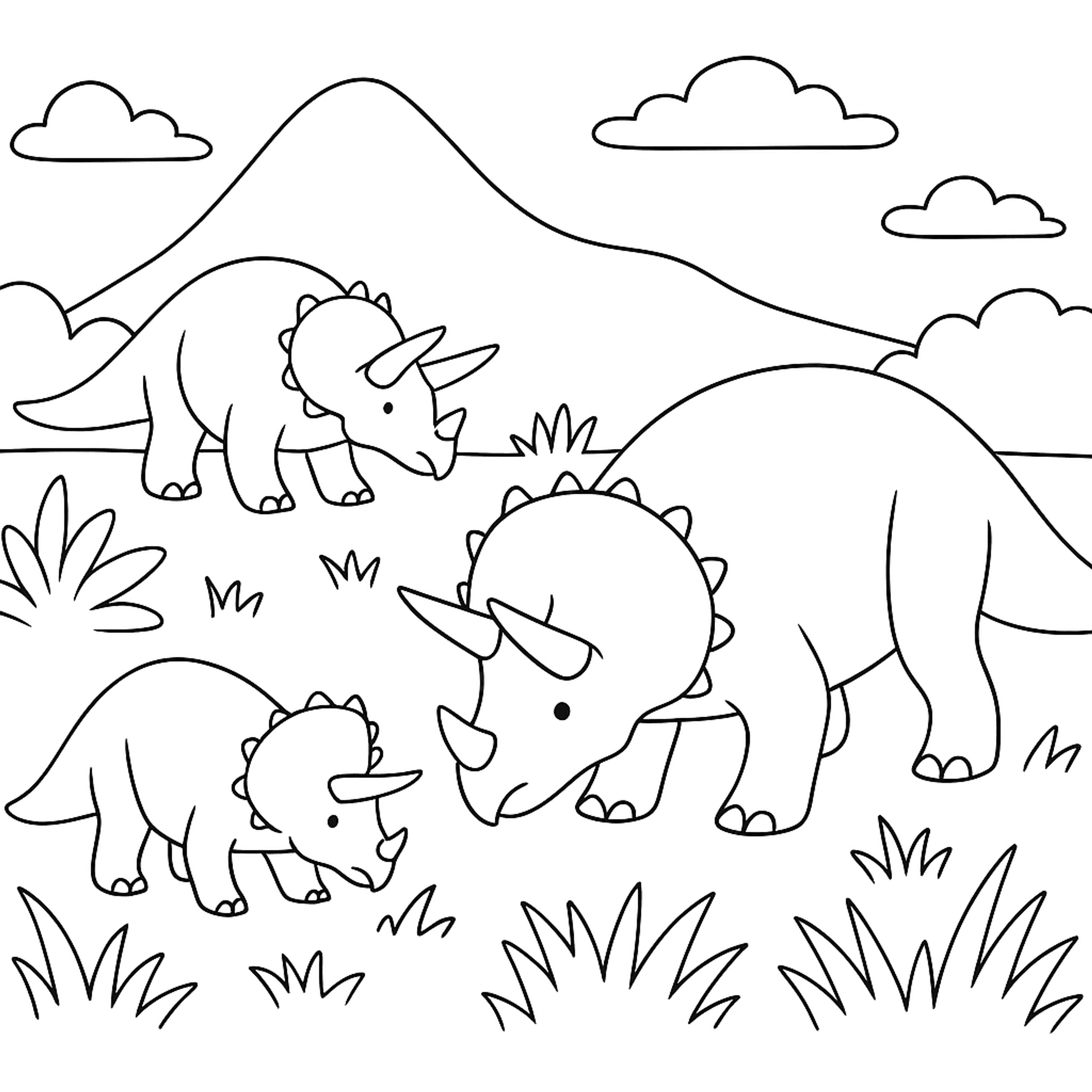 Triceratops Familie Kleurplaat
